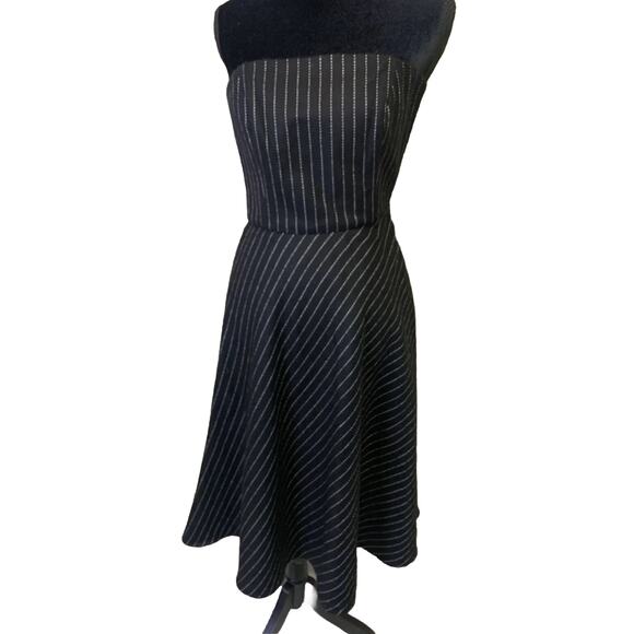 Banana Republic Dress Womens 2 Black White Striped Wool Fit & Flare Strapless - Picture 1 of 14